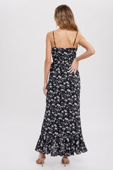 Black Floral Flounce Hi-Lo Wrap Maxi Dress