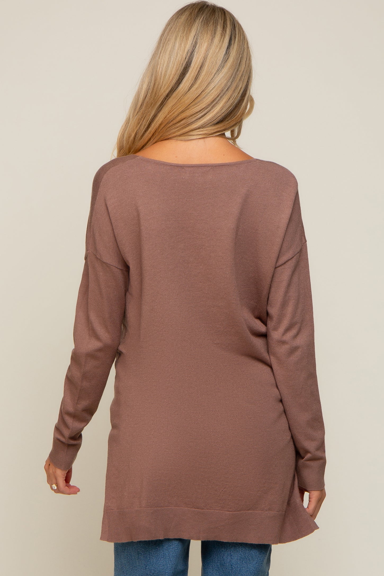 Mocha Oversized Knit Side Slit Maternity Top