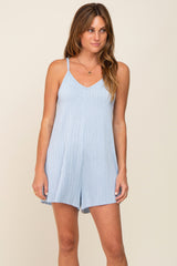 Light Blue Ribbed V-Neck Maternity Romper