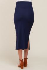 Navy Blue Side Slit Maternity Midi Skirt