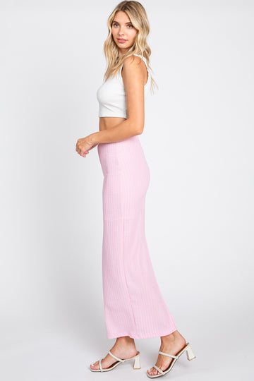Light Pink Textured Slit Midi Skirt