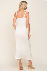 White Open Knit Crochet Midi Dress