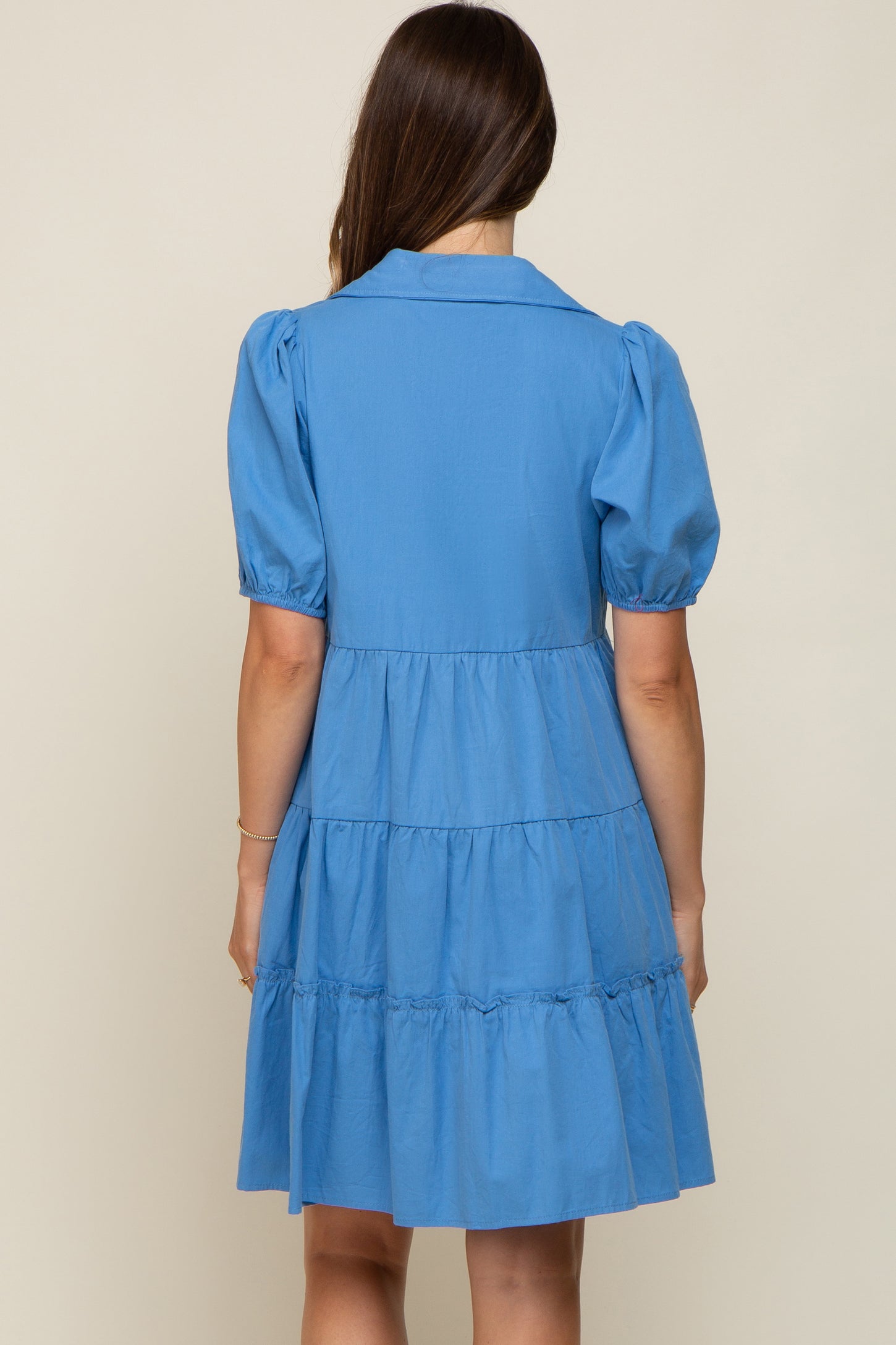 Blue Collared Tiered Maternity Dress