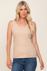 Beige Ribbed Basic Tank