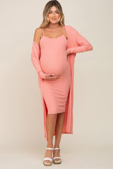 Peach Ribbed Cardigan 2 Piece Maternity Set