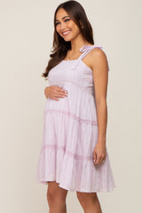 Lavender Printed Sleeveless Tiered Maternity Dress