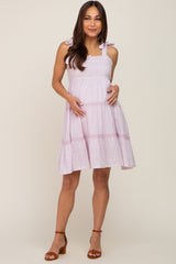 Lavender Printed Sleeveless Tiered Maternity Dress