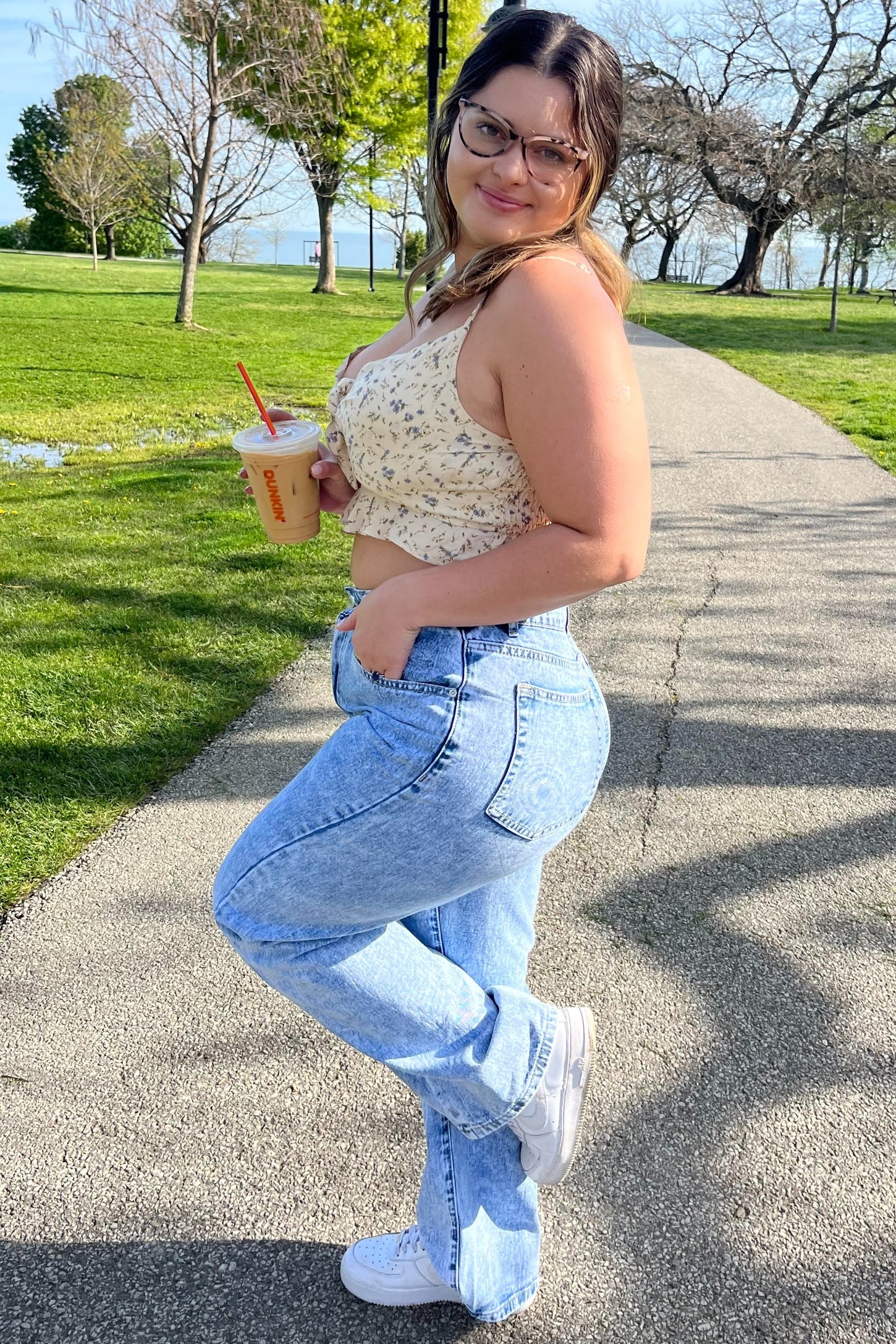 Cream Lavender Dainty Floral Tie-Accent Crop Top