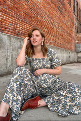 Cream Floral Smocked Maternity Jumpsuit