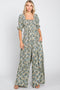 Cream Floral Smocked Jumpsuit