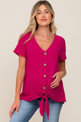 Magenta Button Tie Front Maternity Top