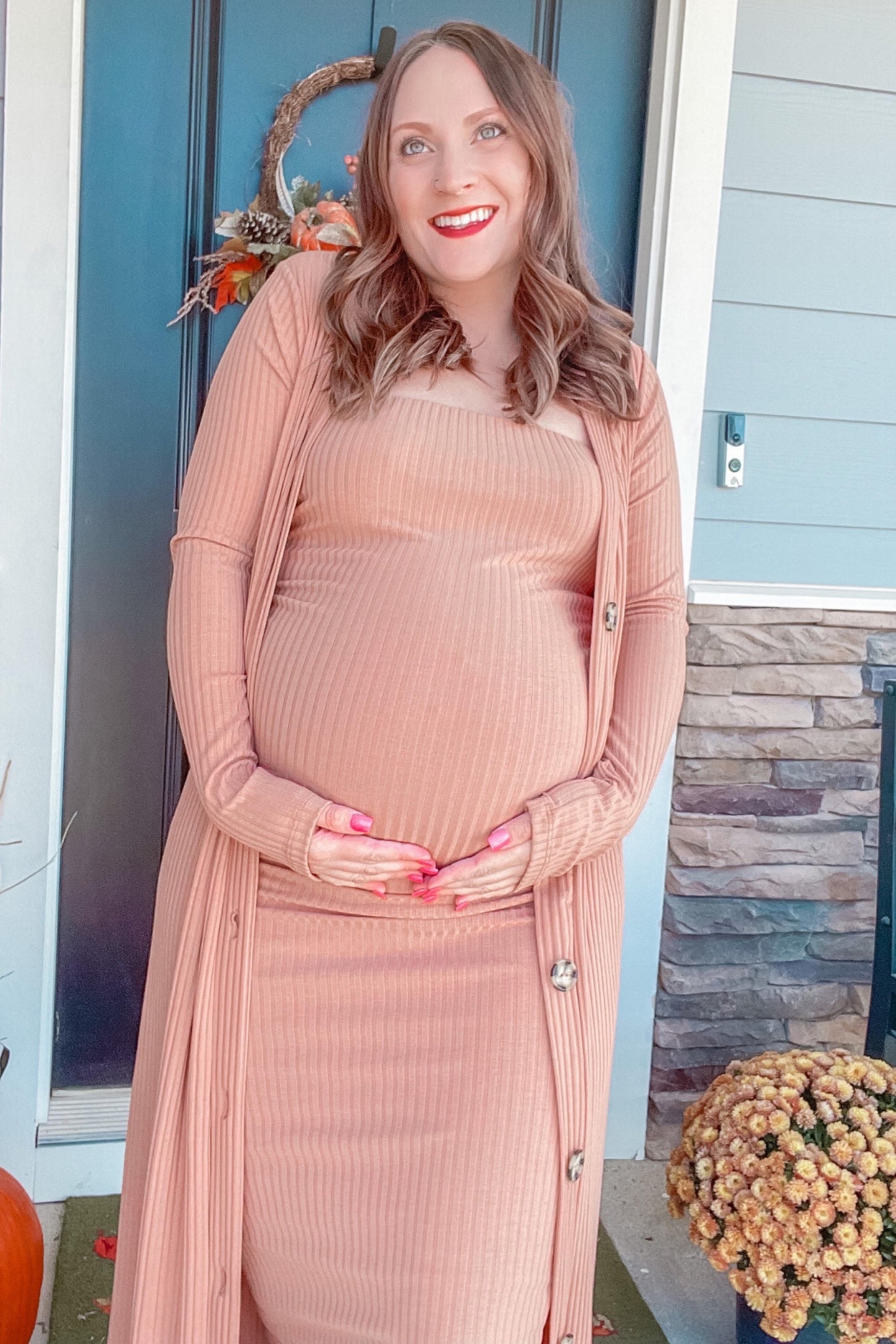 Camel Ribbed Maternity Dress Set