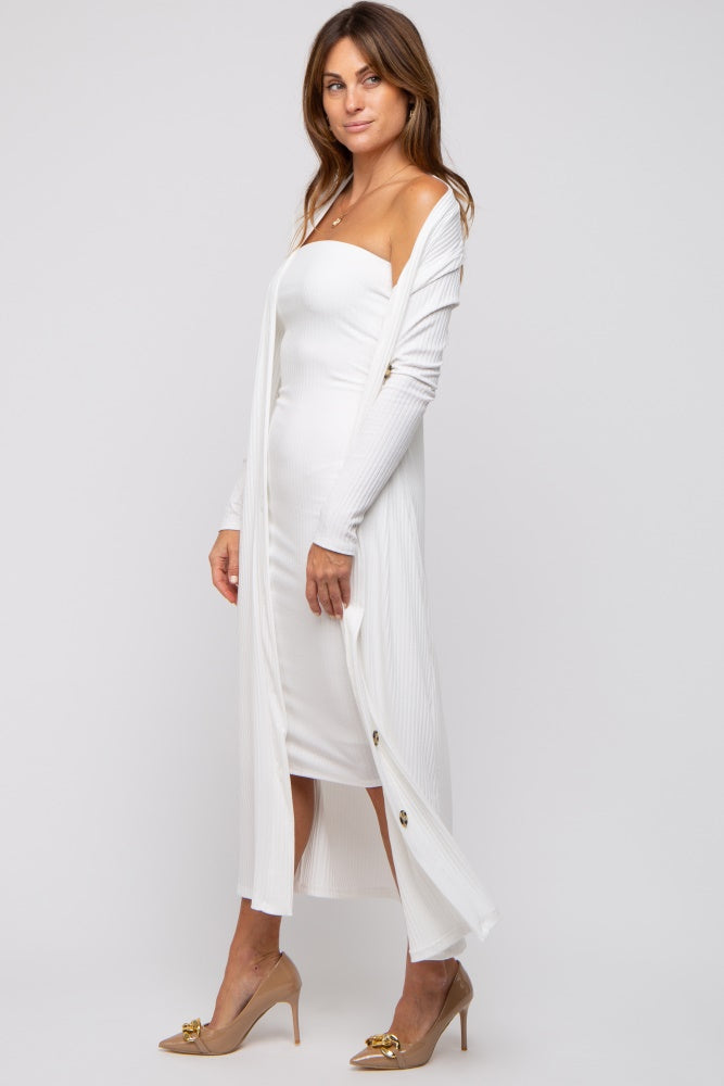 White Ribbed Dress Set