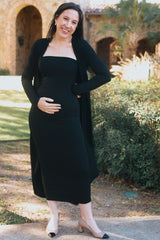 Black Ribbed Sleeveless Dress Cardigan Maternity Set
