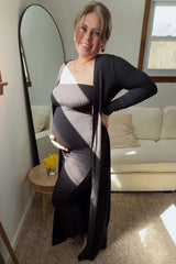 Black Ribbed Sleeveless Dress Cardigan Maternity Set