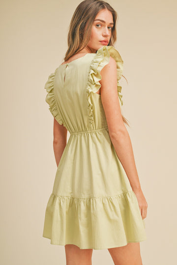 Green Ruffle Detail Mini Dress