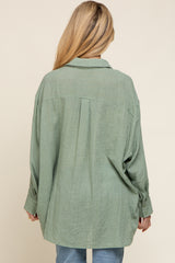 Green Lightweight Sheer Button Down Maternity Blouse