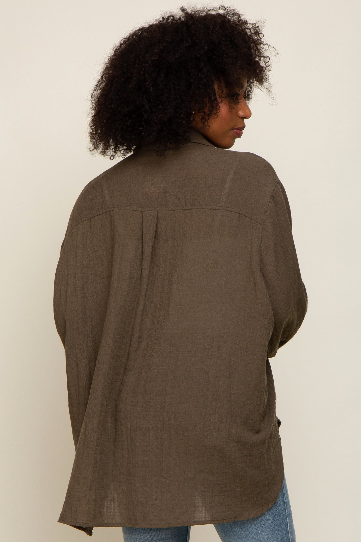 Brown Lightweight Sheer Button Down Blouse