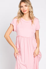 Light Pink Short Sleeve Pocketed Maxi Dress