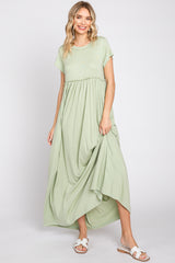 Light Olive Short Sleeve Pocketed Maxi Dress