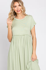 Light Olive Short Sleeve Pocketed Maxi Dress