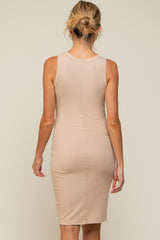 Beige Sleeveless Fitted Maternity Dress