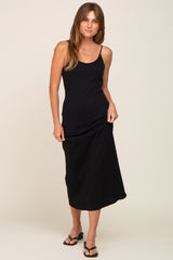 Black Ribbed Sleeveless Maternity Maxi Dress