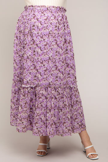 Lavender Smocked Waist Tiered Maternity Plus Maxi Skirt