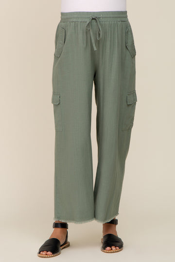 Light Olive Raw Hem Maternity Cargo Pants