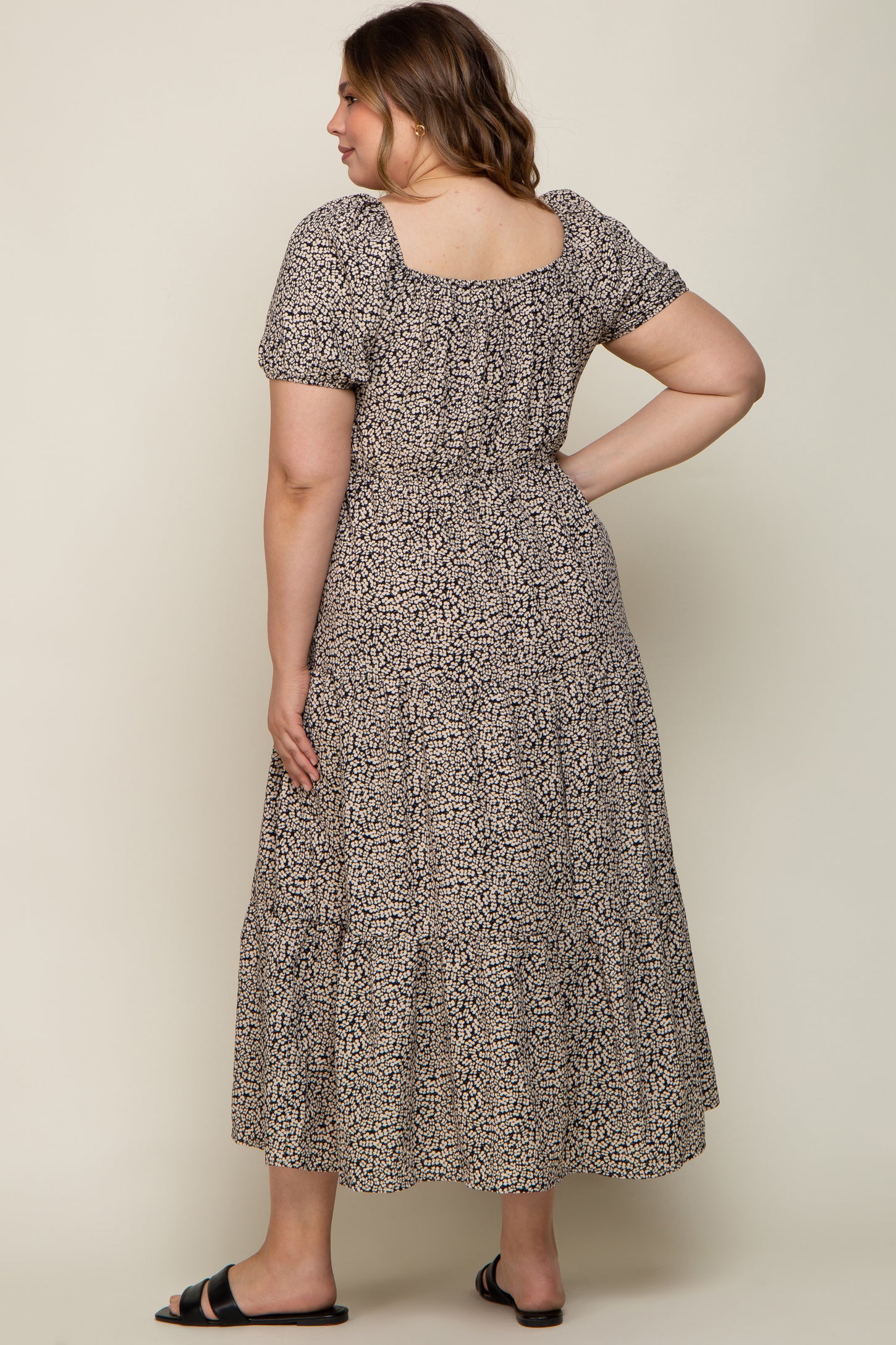 Black Floral Puff Sleeve Maternity Plus Maxi Dress