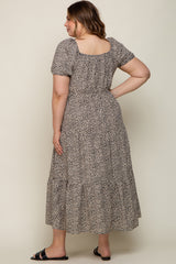 Black Floral Puff Sleeve Maternity Plus Maxi Dress