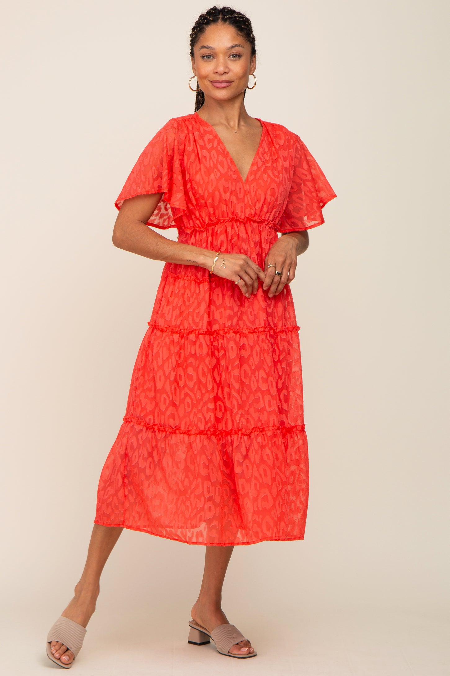 coral chiffon tea length dress Azazie Ari Coral A-Line Sleeveless Chiffon Dress
