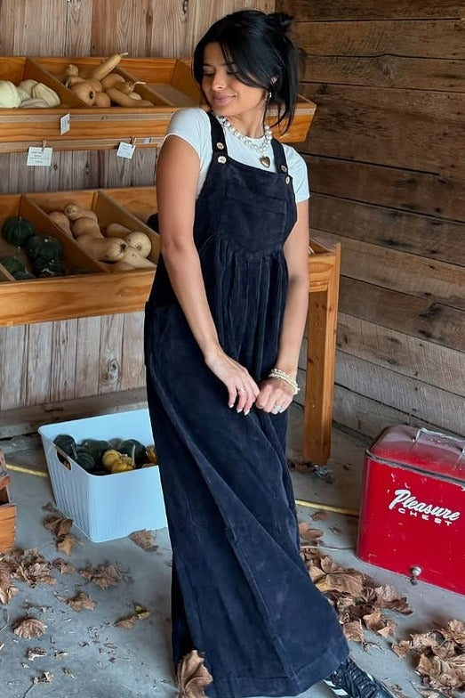 Charcoal Corduroy Wide Leg Overalls