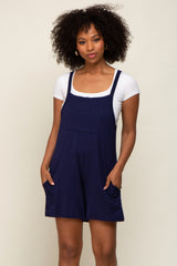 Navy Blue Front Pocket Overall Knit Romper