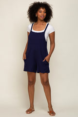 Navy Blue Front Pocket Overall Knit Romper