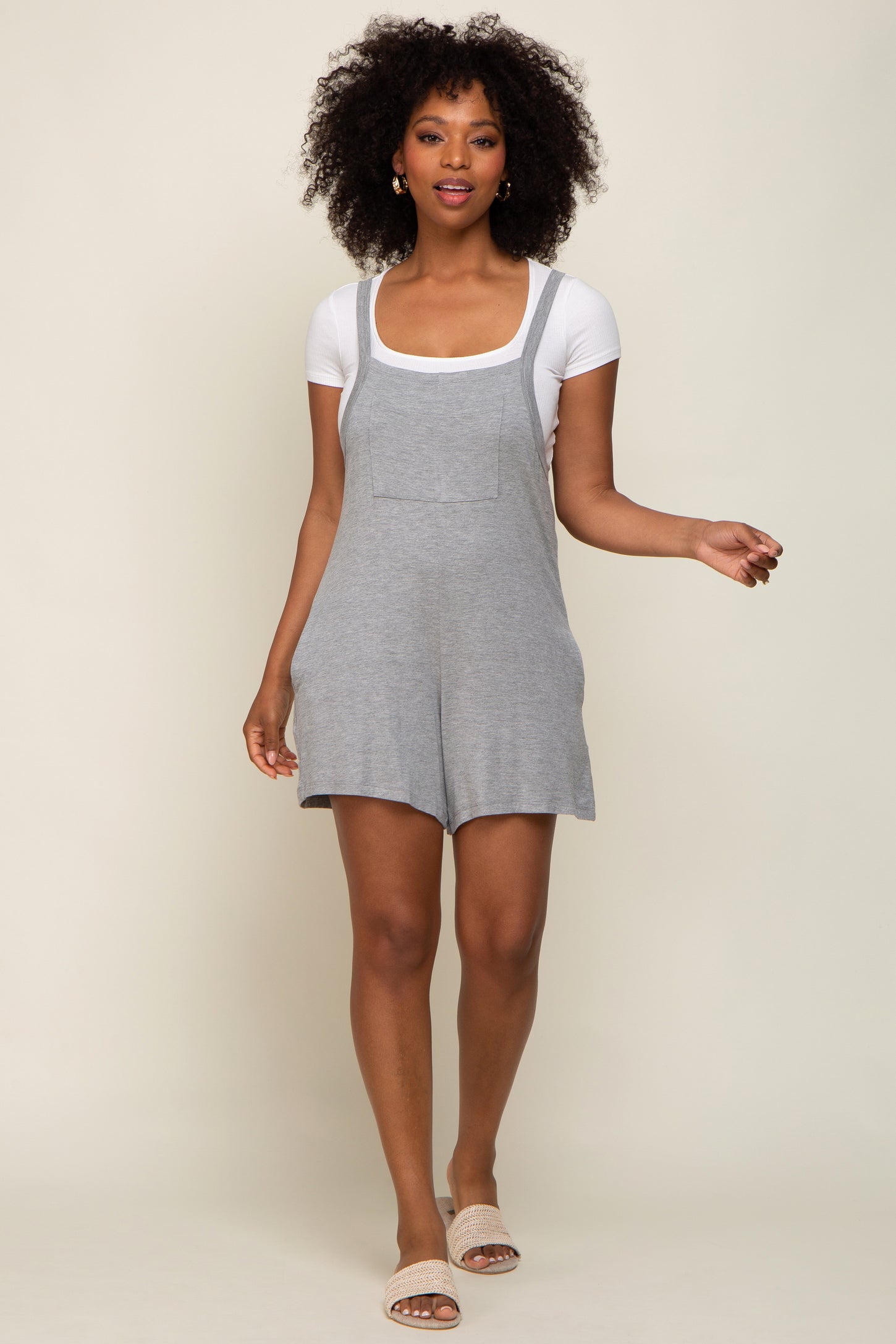 Heather Grey Front Pocket Overall Knit Romper