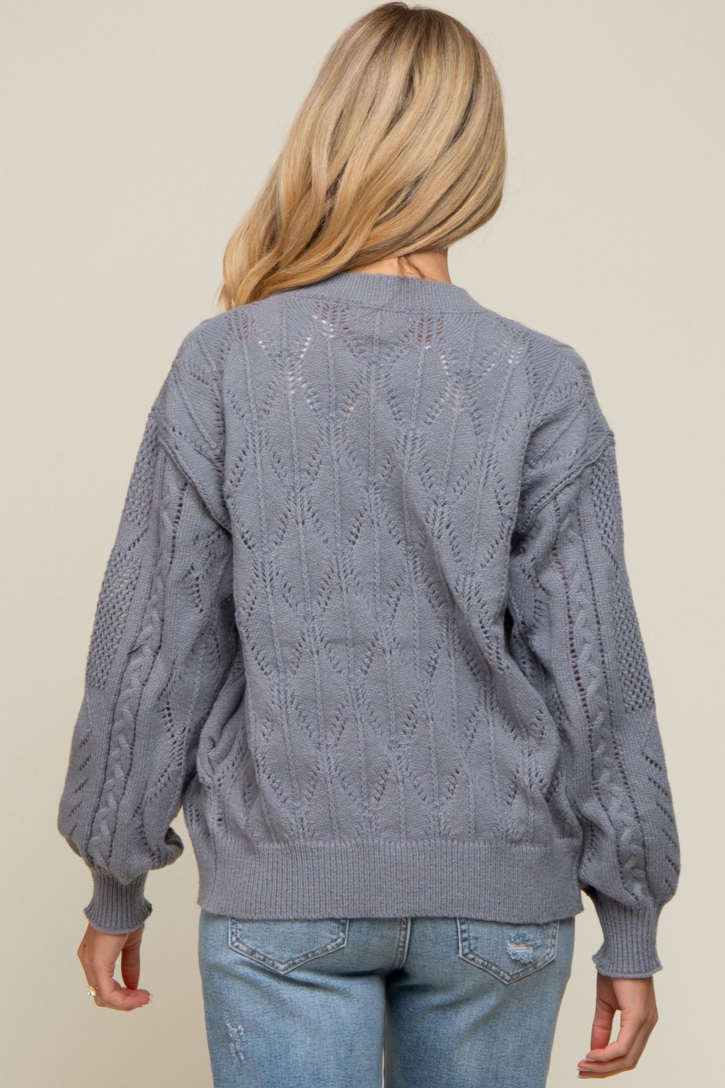 Grey Mixed Knit Maternity Cardigan