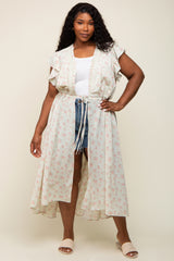 Light Mint Floral Crochet Front Tie Maternity Plus Coverup