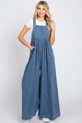 Blue Corduroy Front Pleated Wide Leg Maternity Overalls