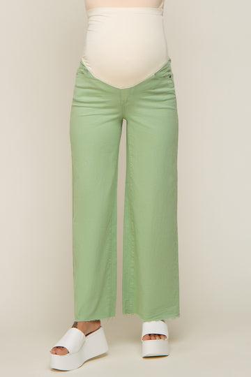 Mint Green Wide Leg Raw Hem Maternity Jeans
