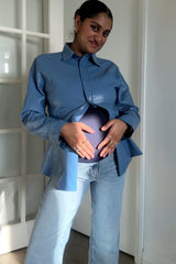 Light Blue Straight Leg Distressed Hem Maternity Jeans