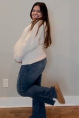 Navy Flare Side Slit Maternity Jeans