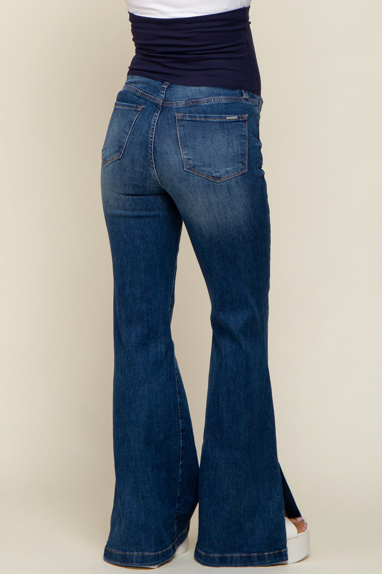 Navy Flare Side Slit Maternity Jeans
