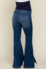 Navy Flare Side Slit Maternity Jeans
