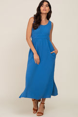 Blue Lightweight Sleeveless Open Back Maxi Dress