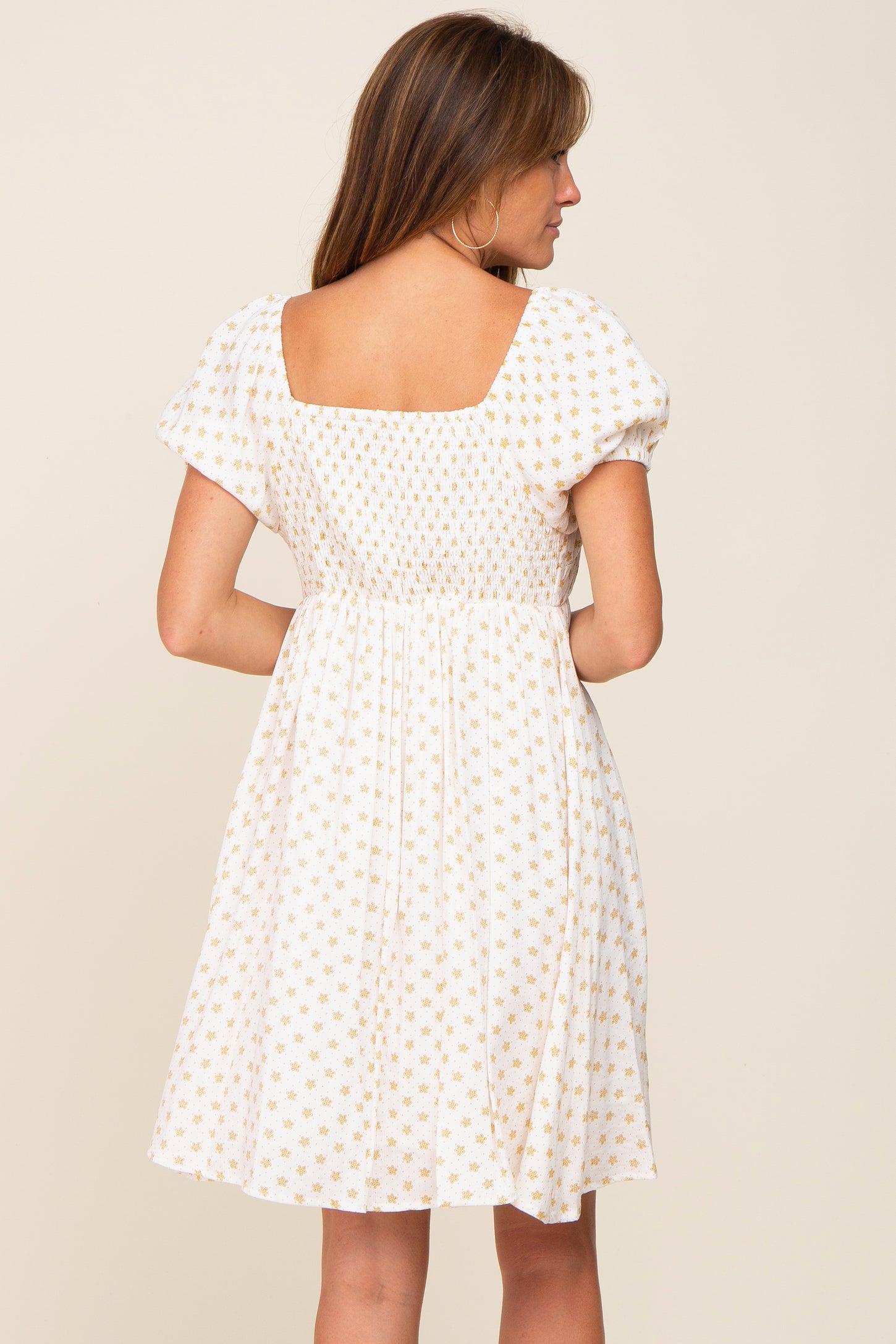 Yellow Floral Dotted Button Front Dress