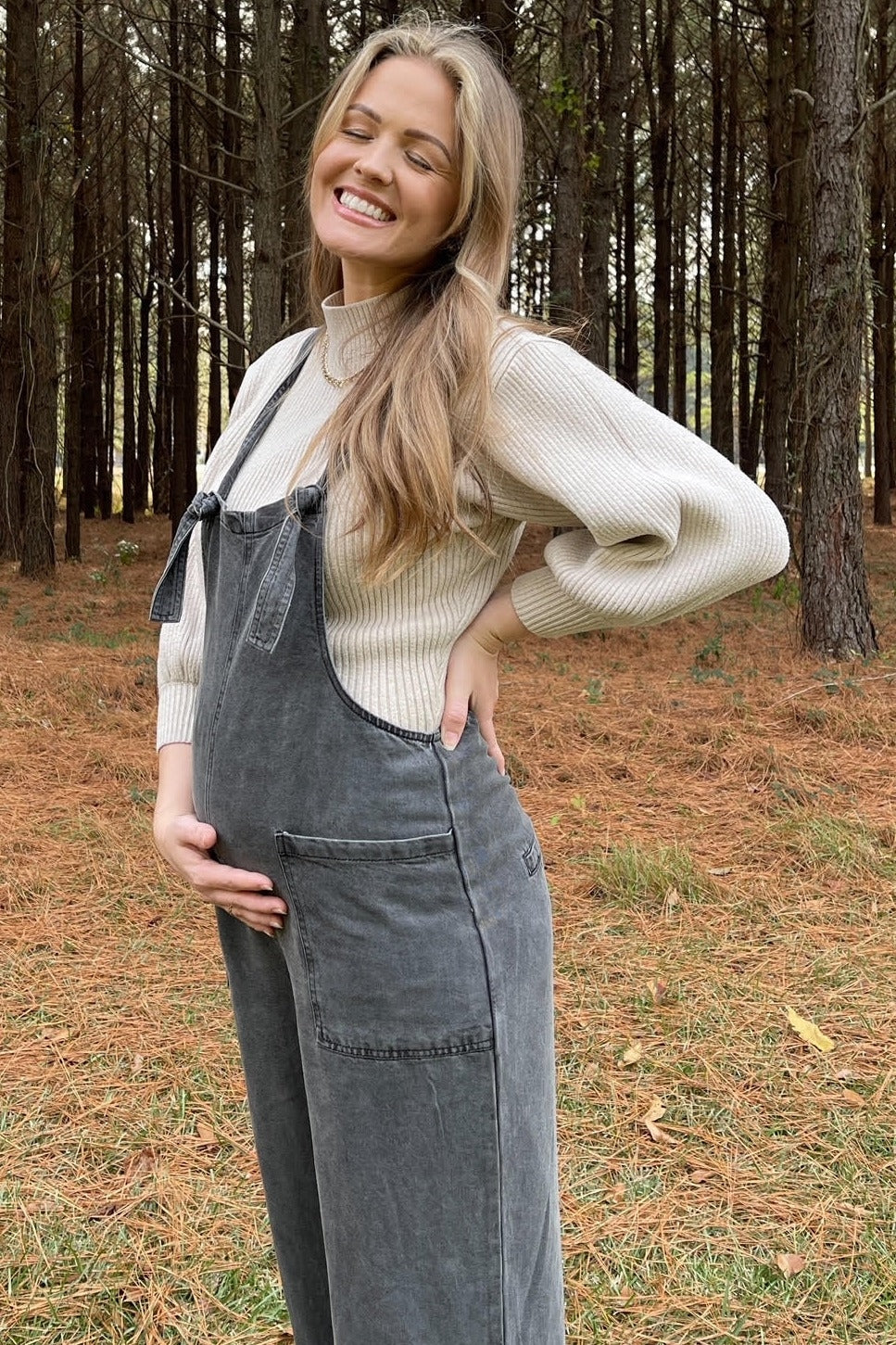 Black Front Pocket Cropped Maternity Overall