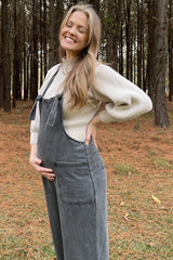 Black Front Pocket Cropped Maternity Overall