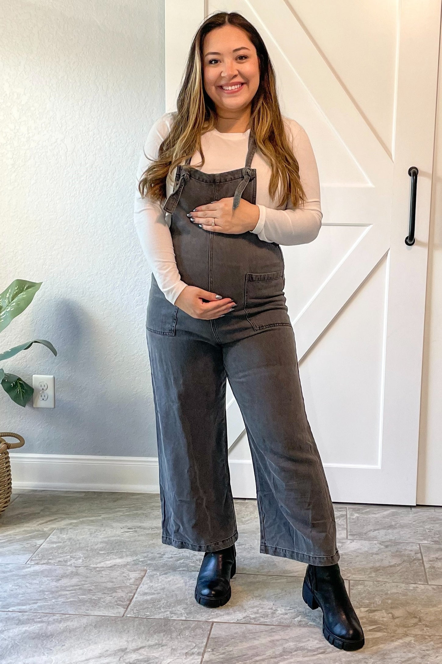 Black Front Pocket Cropped Maternity Overall