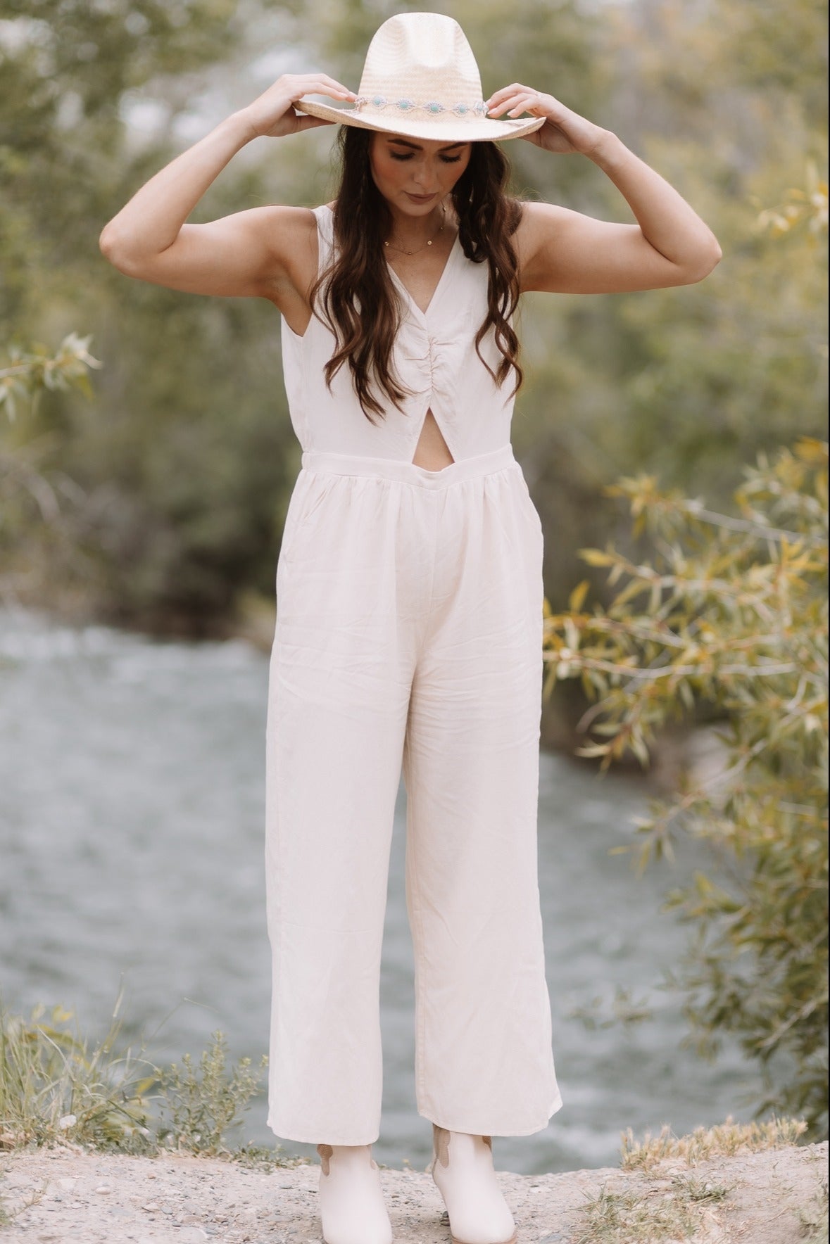 Cream Wide-Leg Jumpsuit